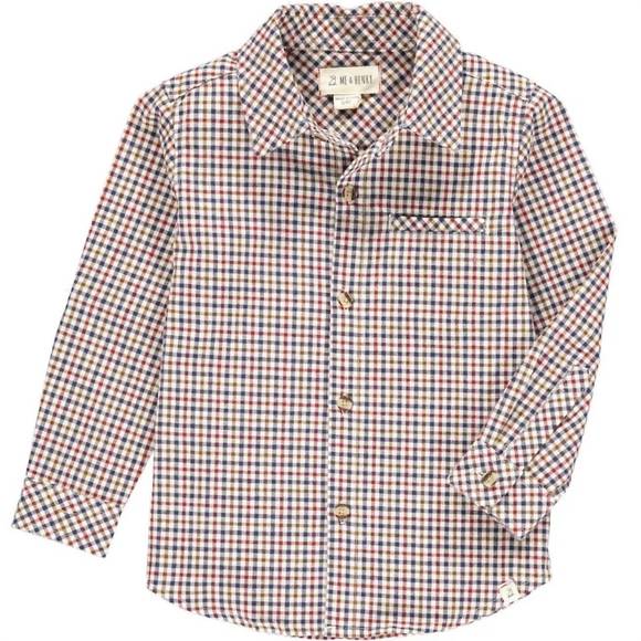 NEW ME & HENRY boy's atwood long sleeve woven collared shirt in brown & beige pl - Picture 1 of 3
